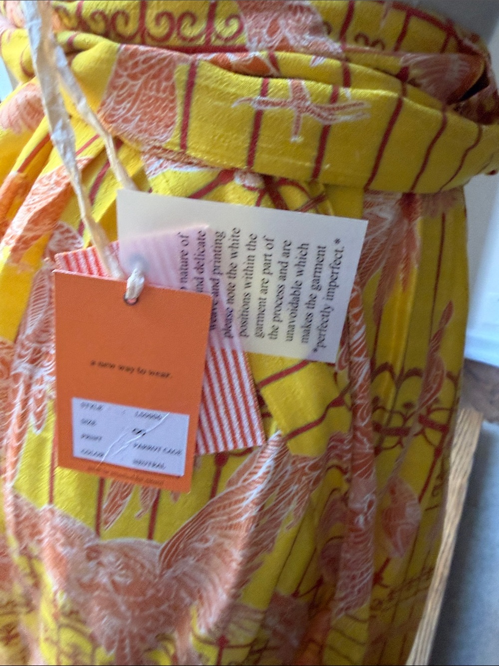 NWT Coniglio silk wrap Yellow Bird-Print Tie-Waist Maxi Skirt - Picture 3 of 5